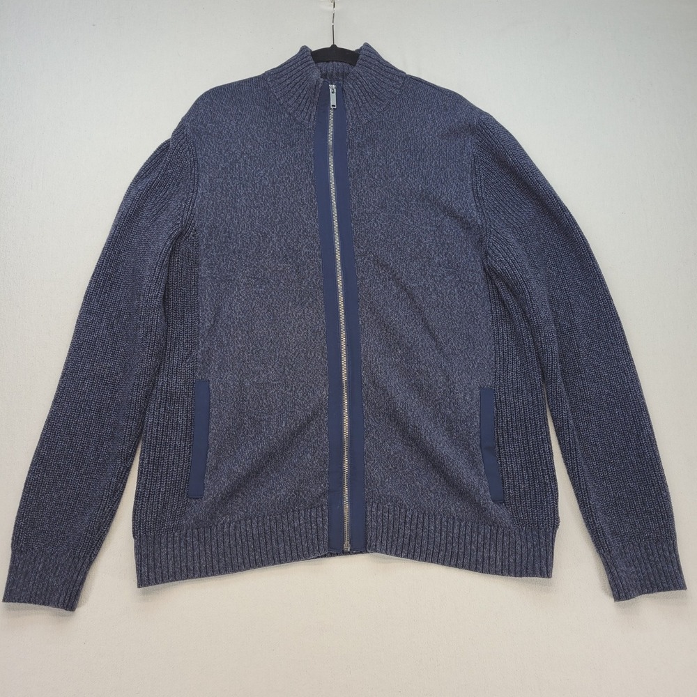Daniel Hechter Paris Sweater Mens Large Blue Full Zip Cardigan Jacket Cotton